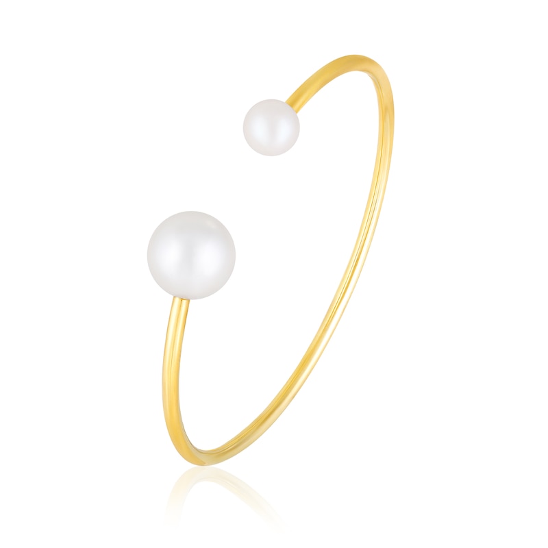 Freshwater Cultured Pearl Open Bangle in 10K Gold-7.5"