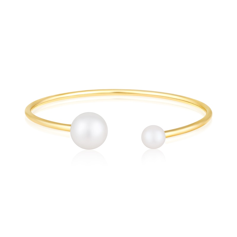 Freshwater Cultured Pearl Open Bangle in 10K Gold-7.5"