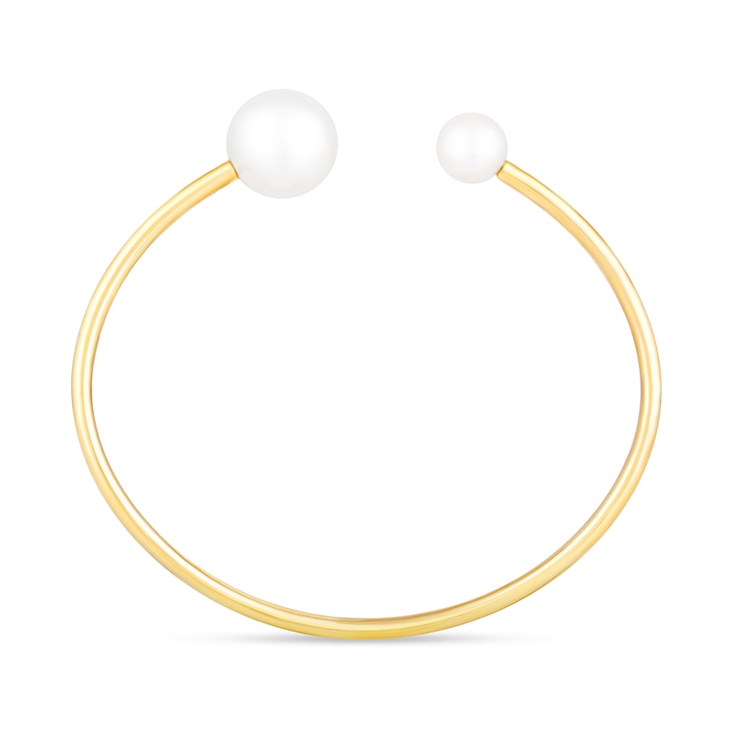 Freshwater Cultured Pearl Open Bangle in 10K Gold-7.5"