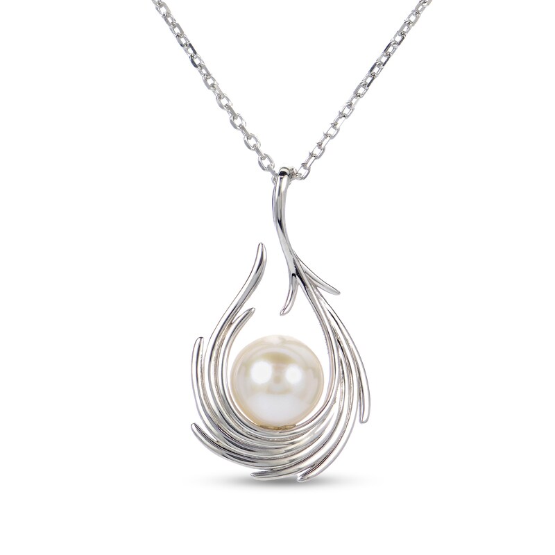 Main Image 1 of 8.0-8.5mm Freshwater Cultured Pearl Abstract Pendant in Sterling Silver – 18”