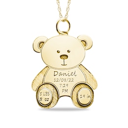 Engravable Birth Stats Teddy Bear Pendant in 10K White, Yellow or Rose Gold (5 Lines)