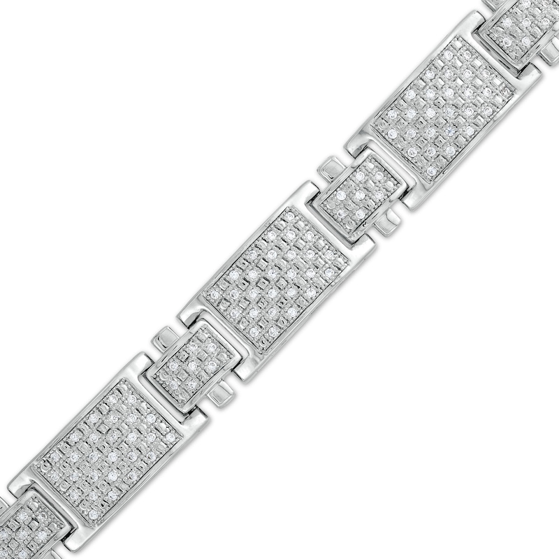 Main Image 1 of Men's 1 CT. T.W. Diamond Rectangle Link Bracelet in 10K White Gold - 8.5"