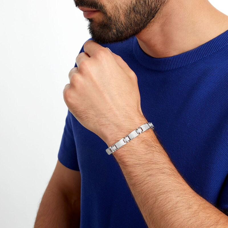 Main Image 2 of Men's 1 CT. T.W. Diamond Rectangle Link Bracelet in 10K White Gold - 8.5"