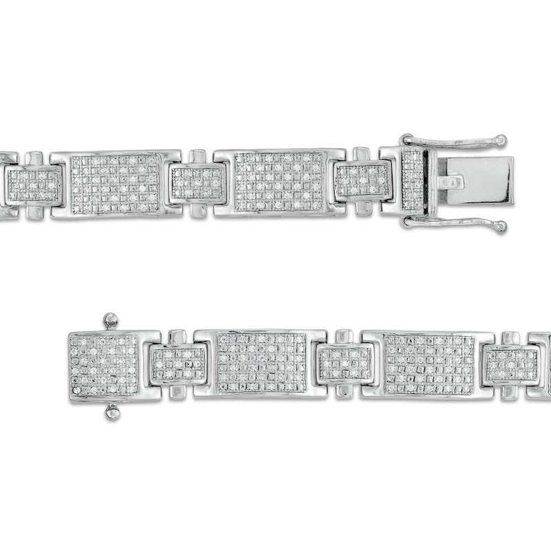 Main Image 3 of Men's 1 CT. T.W. Diamond Rectangle Link Bracelet in 10K White Gold - 8.5"