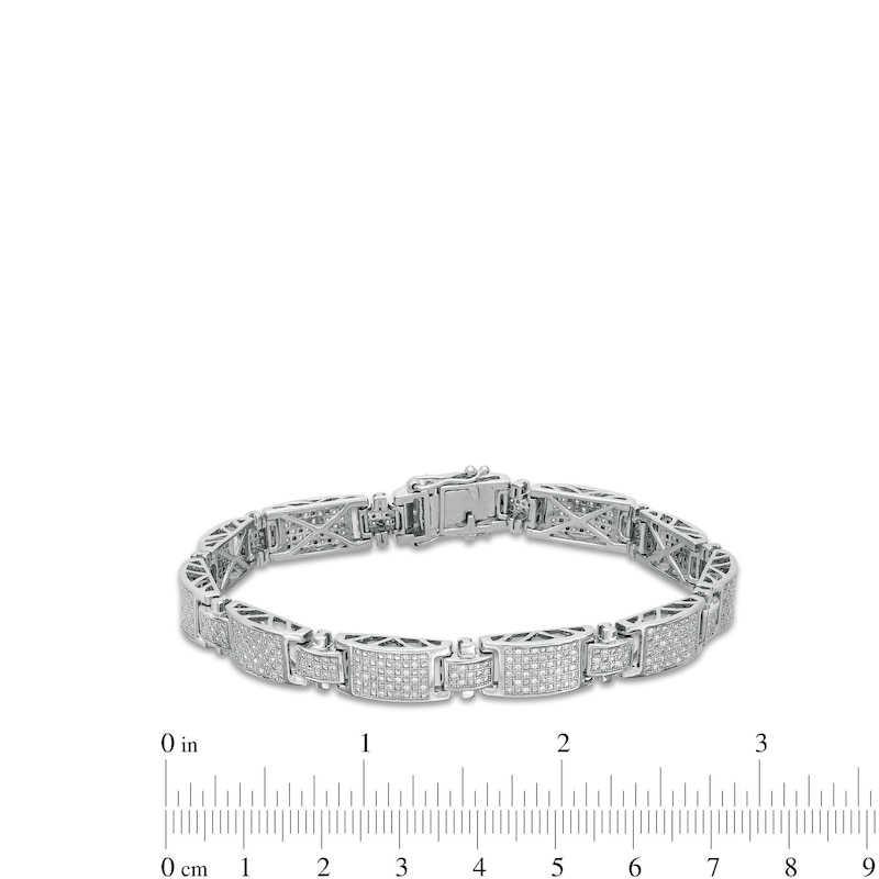Main Image 4 of Men's 1 CT. T.W. Diamond Rectangle Link Bracelet in 10K White Gold - 8.5"