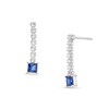 Thumbnail Image 1 of Princess-Cut Blue Lab-Created Sapphire and White Lab-Created Sapphire Stick Drop Earrings in Sterling Silver