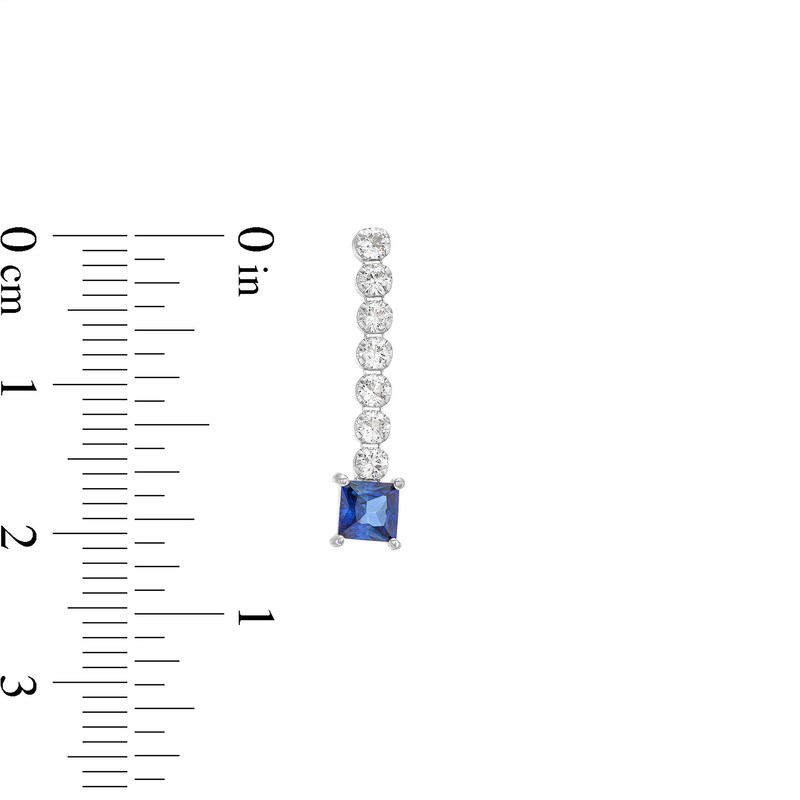 Main Image 3 of Princess-Cut Blue Lab-Created Sapphire and White Lab-Created Sapphire Stick Drop Earrings in Sterling Silver