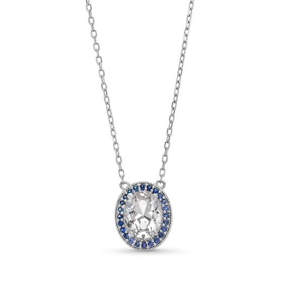 Oval White Lab-Created Sapphire and Blue Lab-Created Sapphire Frame Necklace in Sterling Silver