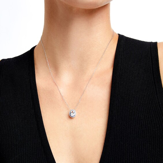 Oval White Lab-Created Sapphire and Blue Lab-Created Sapphire Frame Necklace in Sterling Silver