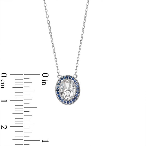 Oval White Lab-Created Sapphire and Blue Lab-Created Sapphire Frame Necklace in Sterling Silver