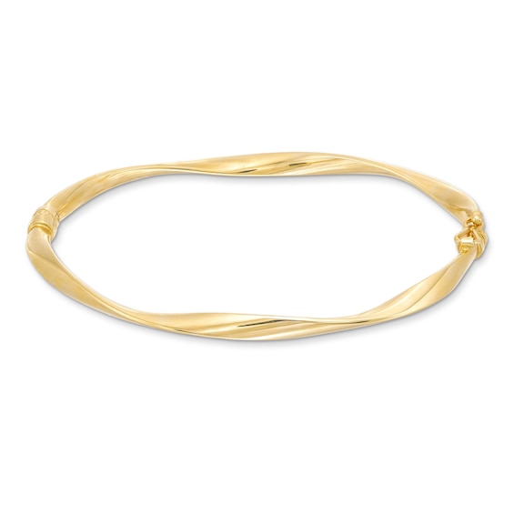 Hollow 4.0mm Wavy Flex Bangle Bracelet in 14K Gold - 7.25"