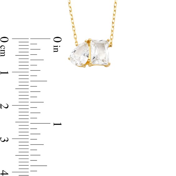 Pear-Shaped and Emerald-Cut White Lab-Created Sapphire Two Stone Necklace in Sterling Silver with 18K Gold Plate