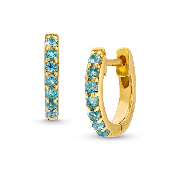 Swiss Blue Topaz Huggie Hoop Earrings in 10K Gold
