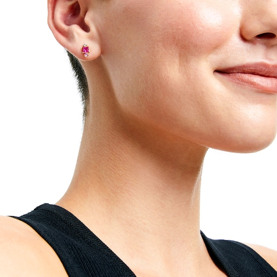 Princess-Cut Lab-Created Ruby and Lab-Created Sapphire Art Deco Stud Earrings in 10K Gold