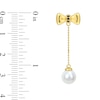 Thumbnail Image 2 of Eternally Bonded 7.0-7.5mm Freshwater Cultured Pearl and Blue Sapphire Bow Stud Chain Drop Earrings in 10K Gold