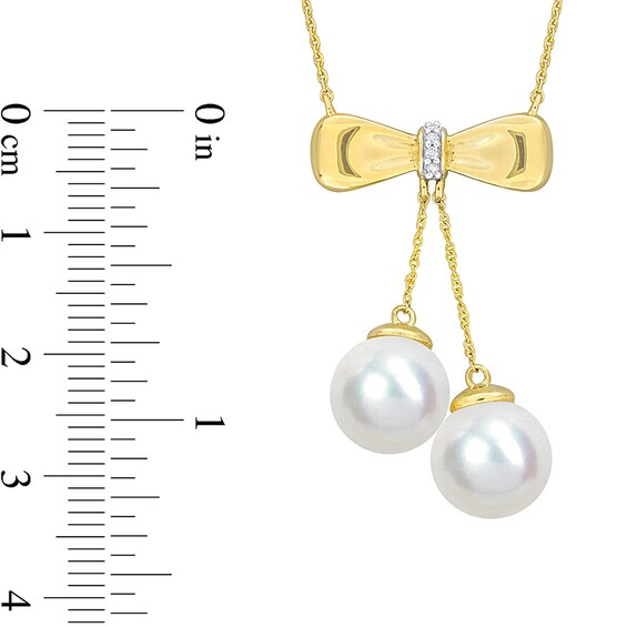 Eternally Bonded 8.5-9.0mm Freshwater Cultured Pearl and Diamond Accent Bow Necklace in 10K Gold
