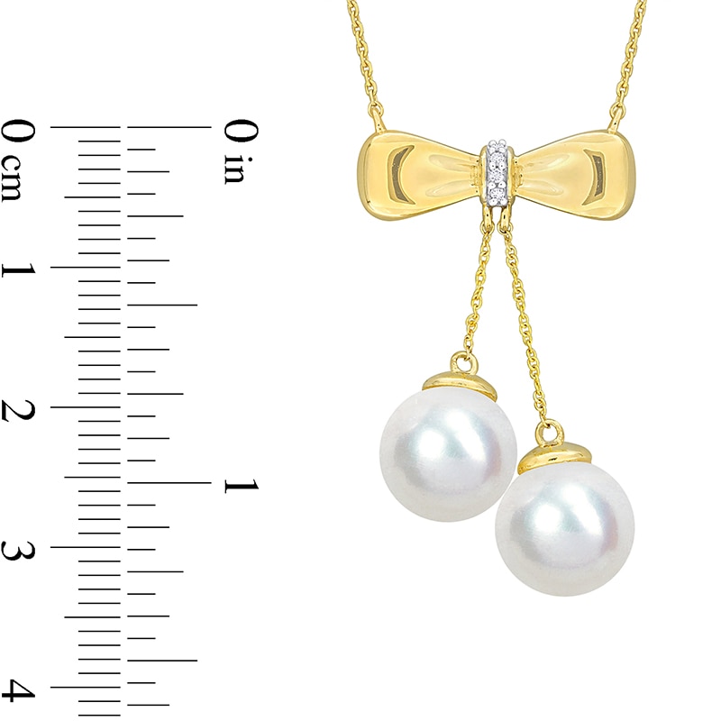 Main Image 2 of Eternally Bonded 8.5-9.0mm Freshwater Cultured Pearl and Diamond Accent Bow Necklace in 10K Gold