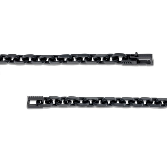 Vera Wang Men 6.8mm Squared Rolo Chain Necklace in Sterling Silver with Black Ruthenium - 22"