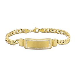Eternally Bonded Men's 1/3 CT. T.W. Diamond Outline I.D. Curb Chain Bracelet in 14K Two-Tone Gold
