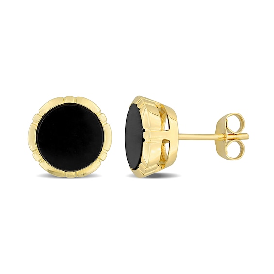 Eternally Bonded 8.0mm Onyx Button Stud Earrings in 14K Gold