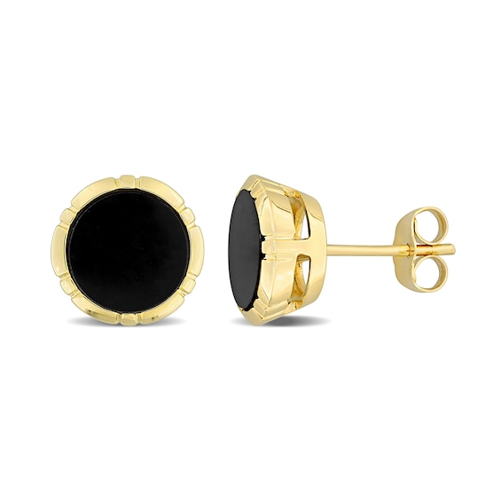 Eternally Bonded Men's 8.0mm Onyx Button Stud Earrings in 14K Gold