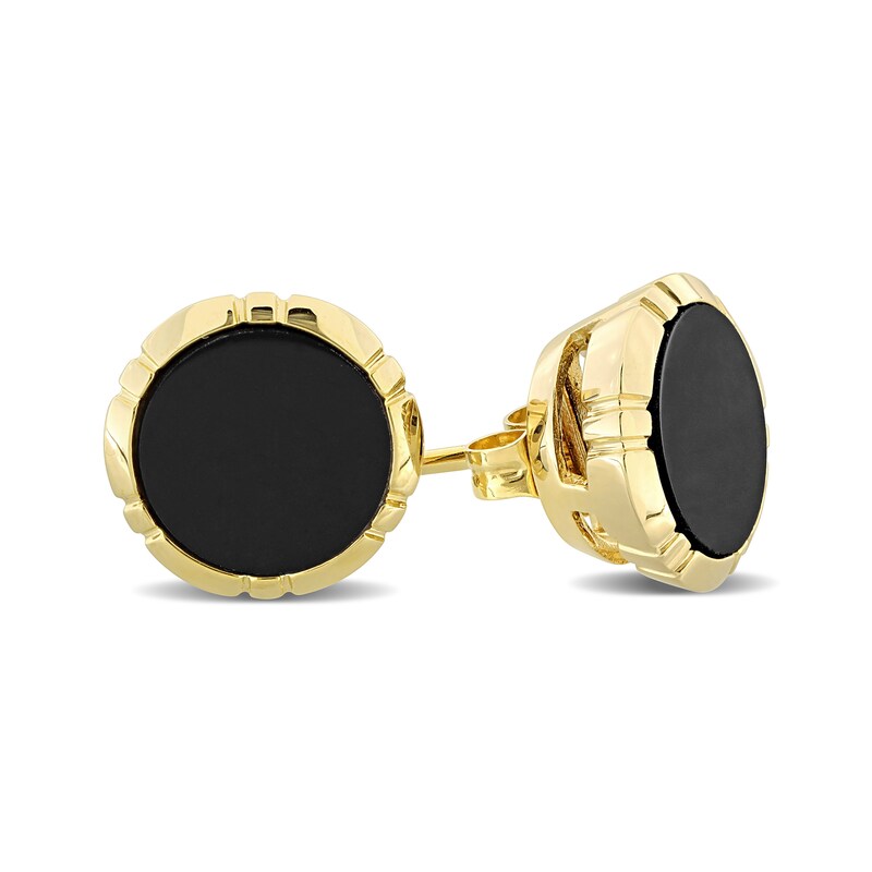 Main Image 2 of Eternally Bonded Men's 8.0mm Onyx Button Stud Earrings in 14K Gold
