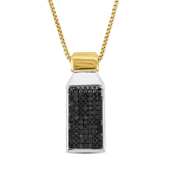 Eternally Bonded Men's 1-1/2 CT. T.w. Black Diamond Rectangle Bottle with Cap Pendant in 14K Two-Tone Gold