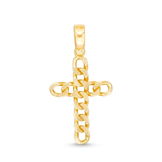 Curb Chain Cross Charm in Solid 14K Gold