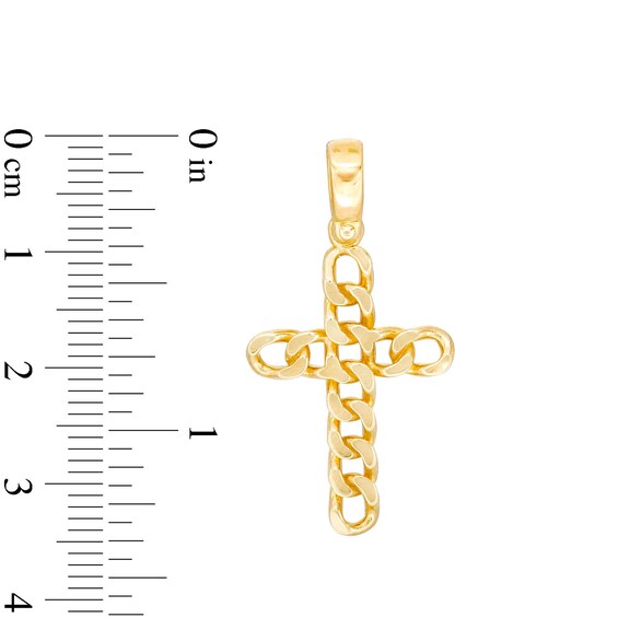 Curb Chain Cross Charm in Solid 14K Gold