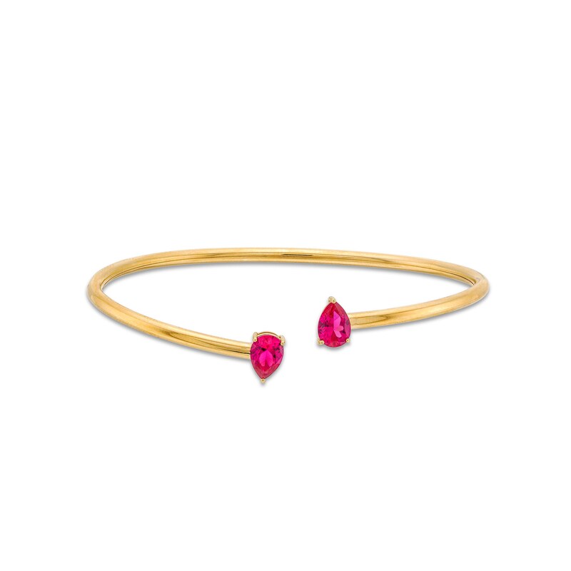 Main Image 1 of Pear-Shaped Lab-Created Ruby Open Bangle in 10K Gold - 6.75"