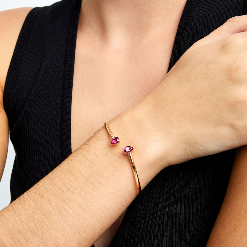 Main Image 2 of Pear-Shaped Lab-Created Ruby Open Bangle in 10K Gold - 6.75"