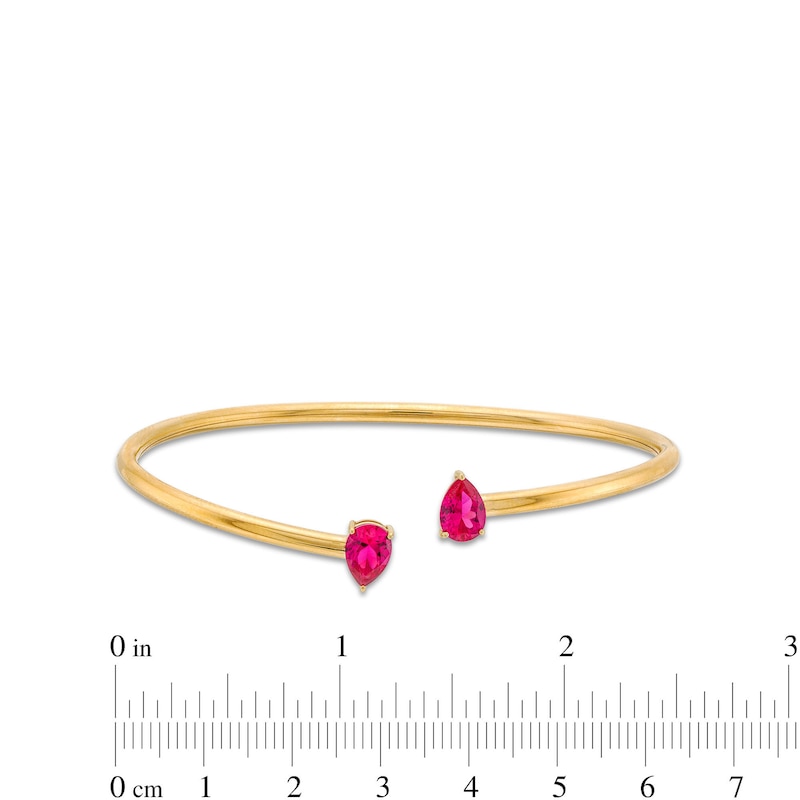 Main Image 3 of Pear-Shaped Lab-Created Ruby Open Bangle in 10K Gold - 6.75"