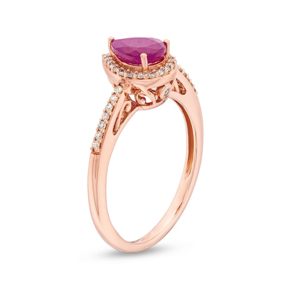 Pear-Shaped Certified Ruby and 1/5 CT. T.w. Diamond Teardrop Frame Ring in 10K Rose Gold