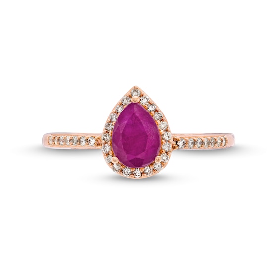 Pear-Shaped Certified Ruby and 1/5 CT. T.w. Diamond Teardrop Frame Ring in 10K Rose Gold
