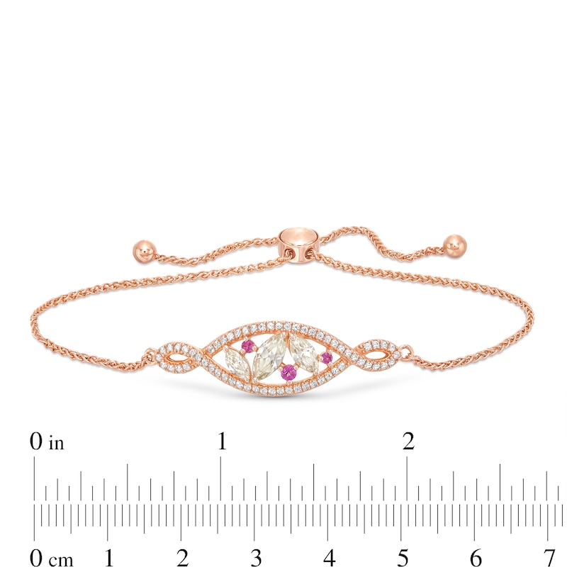 Main Image 3 of Morganite, Rhodolite and White Lab-Created Sapphire Cluster Bolo Bracelet in Sterling Silver with 18K Gold Plate - 9.0&quot;