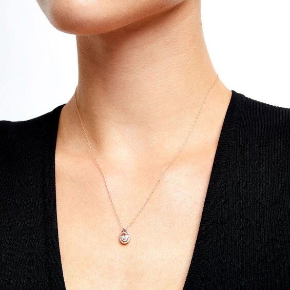 Oval Morganite, Rhodolite Garnet and 1/10 CT. T.w. Diamond Frame Tri-Top Pendant in 10K Rose Gold