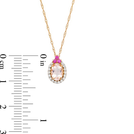 Oval Morganite, Rhodolite Garnet and 1/10 CT. T.w. Diamond Frame Tri-Top Pendant in 10K Rose Gold