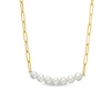 Thumbnail Image 1 of Freshwater Cultured Pearl Seven Stone Paper Clip Chain Necklace in Sterling Silver with 18K Gold Plate