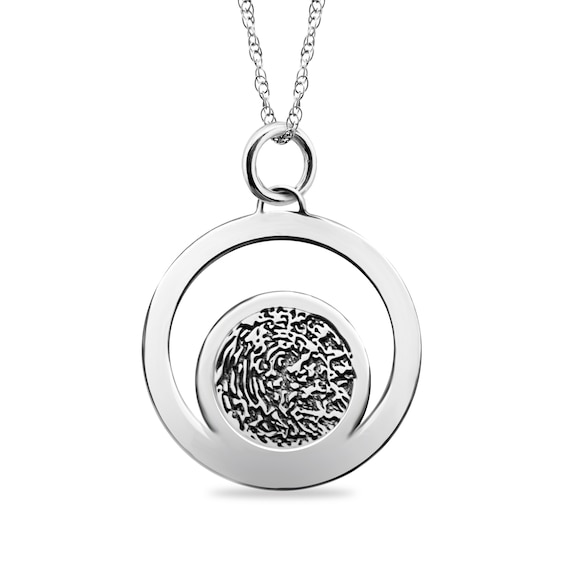 Round Fingerprint Circle Pendant in Sterling Silver (1 Image and 1-2 Lines)