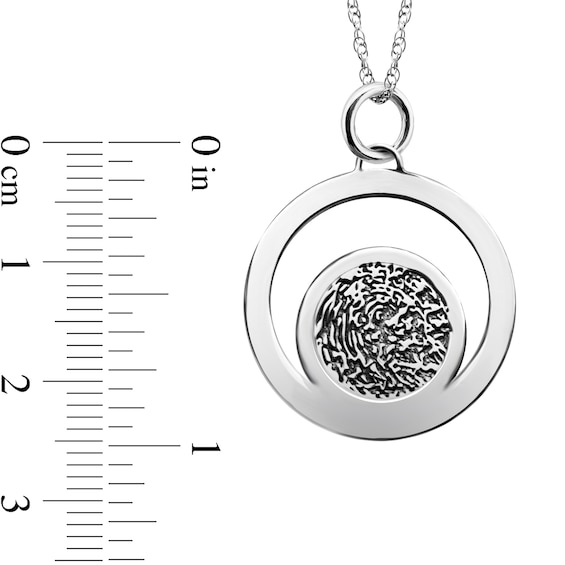 Round Fingerprint Circle Pendant in Sterling Silver (1 Image and 1-2 Lines)