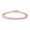 Thumbnail Image 1 of 5.0mm Heart-Shaped Pink Lab-Created Sapphire Sideways Line Bracelet in Sterling Silver with Rose Gold Flash Plate - 7.5"
