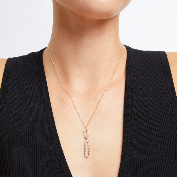 Diamond-Cut Paper Clip Double Drop Pendant in 14K Two-Tone Gold
