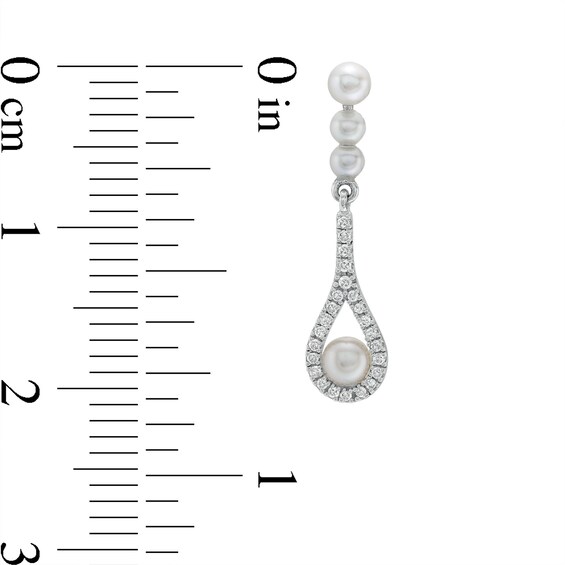 Freshwater Cultured Pearl and 1/6 CT. T.w. Diamond Three Stone Teardrop Earrings in 10K White Gold
