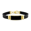 Thumbnail Image 1 of Eternally Bonded Sideways Rectangle Onyx Collar Leather Bracelet in Sterling Silver with Yellow Flash Plate - 9.0"