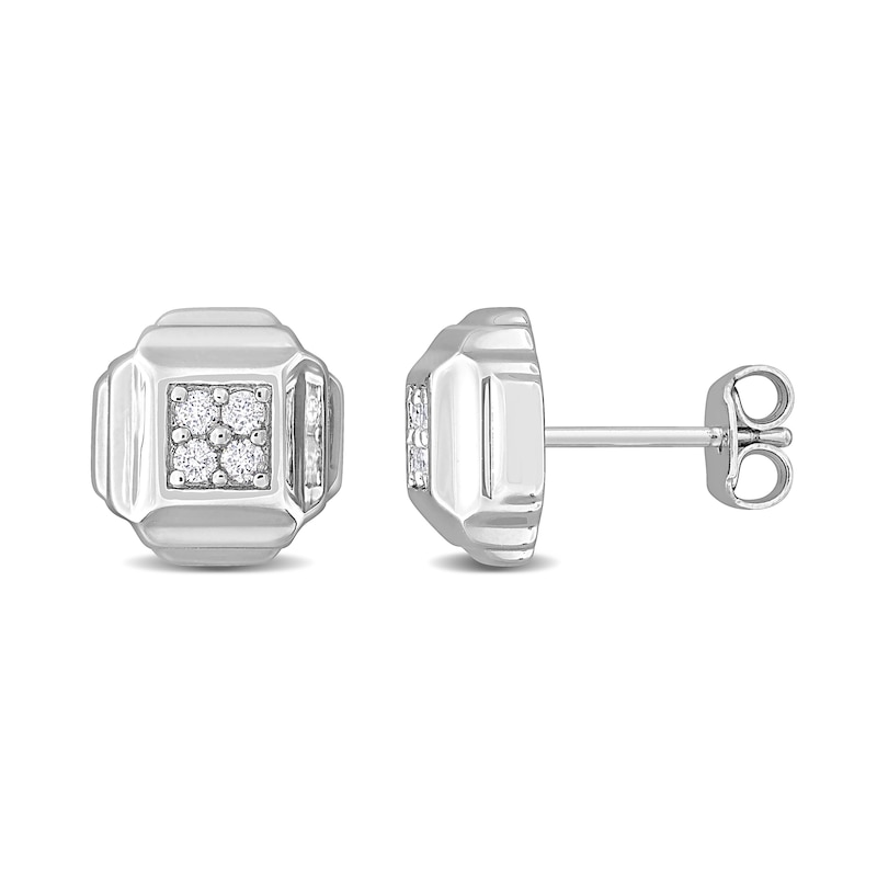 Main Image 1 of Eternally Bonded Men's 1/5 CT. T.W. Diamond Tiered Square Stud Earrings in Sterling Silver