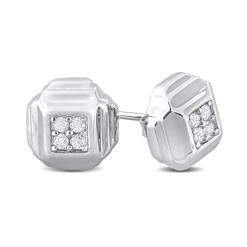 Main Image 2 of Eternally Bonded Men's 1/5 CT. T.W. Diamond Tiered Square Stud Earrings in Sterling Silver
