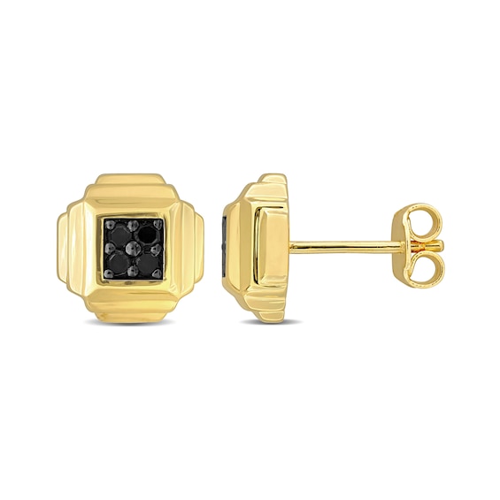 Eternally Bonded 1/5 CT. T.w. Black Diamond Tiered Square Stud Earrings in Sterling Silver with Yellow Flash Plate