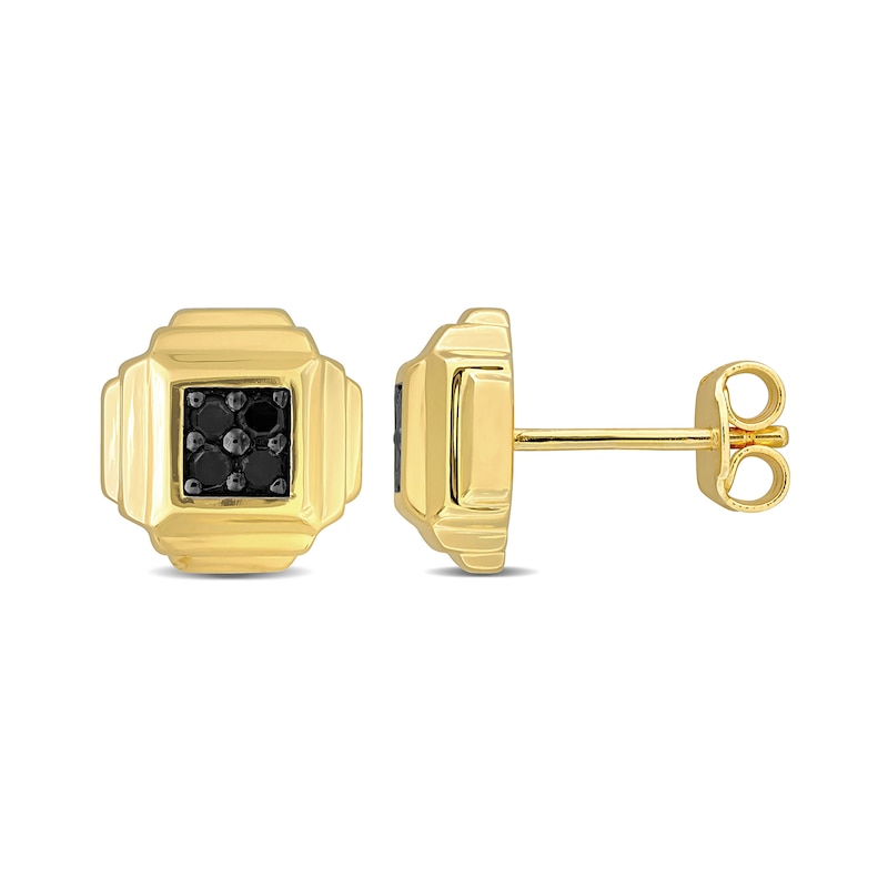 Main Image 1 of Eternally Bonded 1/5 CT. T.W. Black Diamond Tiered Square Stud Earrings in Sterling Silver with Yellow Flash Plate