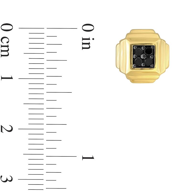 Main Image 3 of Eternally Bonded 1/5 CT. T.W. Black Diamond Tiered Square Stud Earrings in Sterling Silver with Yellow Flash Plate