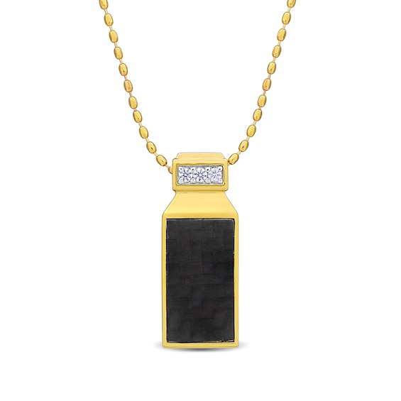 Eternally Bonded Men's White Lab-Created Sapphire Bottle Pendant with Carbon fiber Inlay in Sterling Silver with Yellow Flash Plate